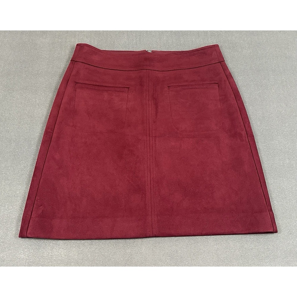 Loft Skirt Size 2 Burgundy Faux Suede A-Line Mini Skirt Pockets Zip Back